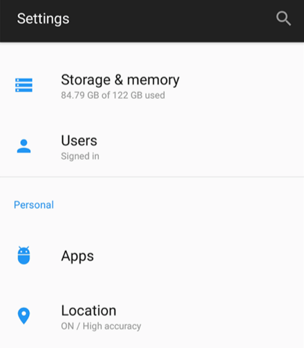 Access Storage & Memory in Settings