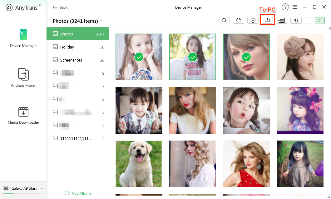 Select and transfer photos from internal memory to SD card