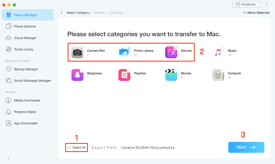 How to Export All Photos from iPhone to Mac with AnyTrans – Step 2