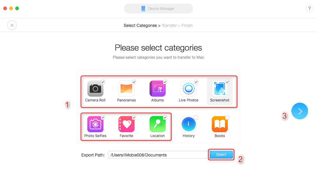 Exportez toutes les photos d'iPhone vers Mac avec AnyTrans pour iOS - Étape 2