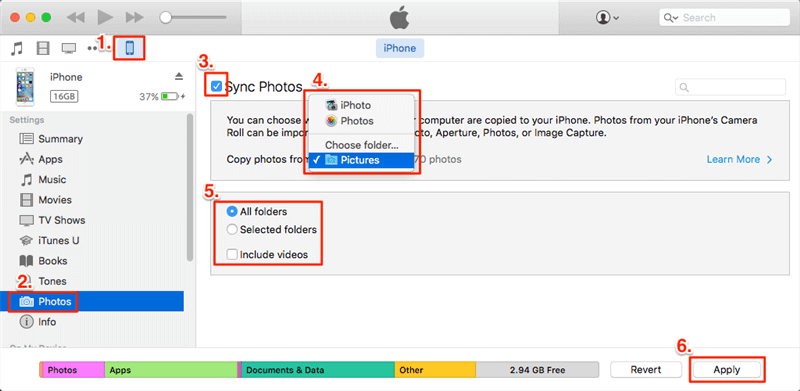 Click Apply to Move Pictures from SD Card to iPhone