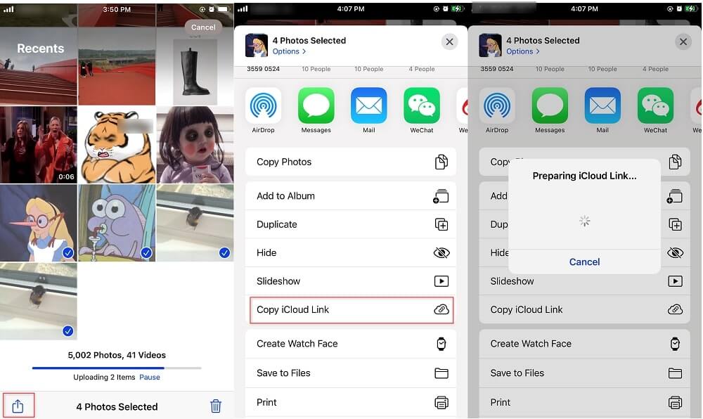 Copy iCloud Link to Transfer Photos from iPhone to iPhone