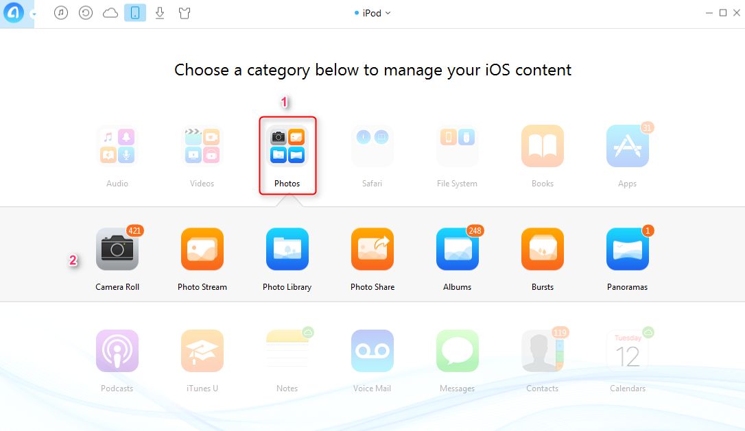 How to Transfer Pictures from iPod to iPhone with AnyTrans–Step 2
