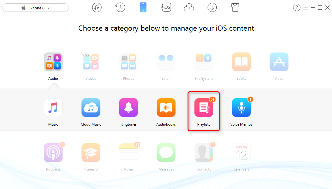 How to Transfer Playlist from iPhone 8 (Plus)/X to iTunes - Step 2