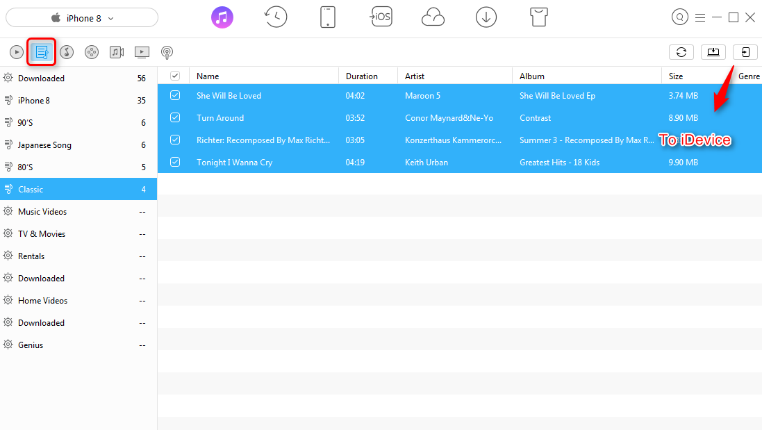 How to Transfer Playlists from iTunes to iPhone 8 (Plus)/X with AnyTrans - Step 1