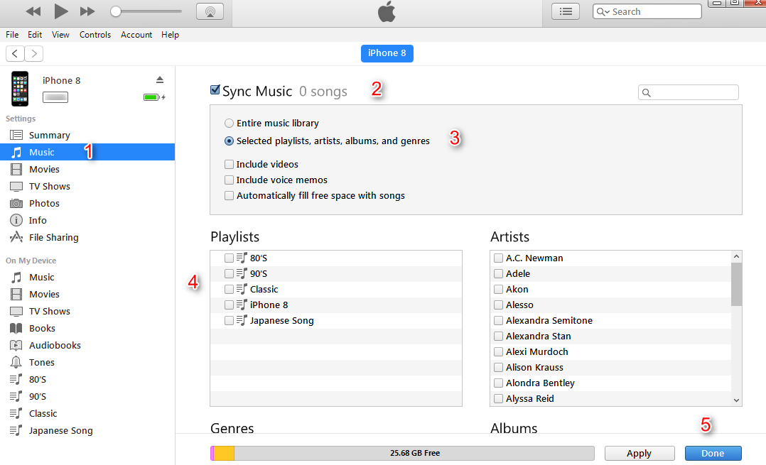 How to Transfer Playlists from iTunes to iPhone 8 (Plus)/X - Step 2