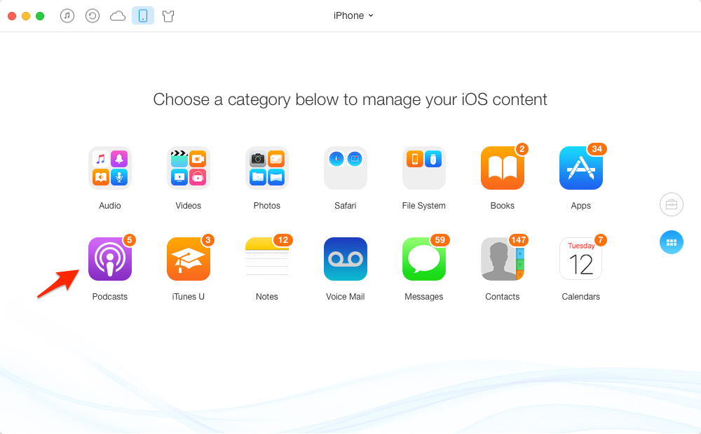 Transfer Podcasts from iPad/iPhone to iTunes – Step 2
