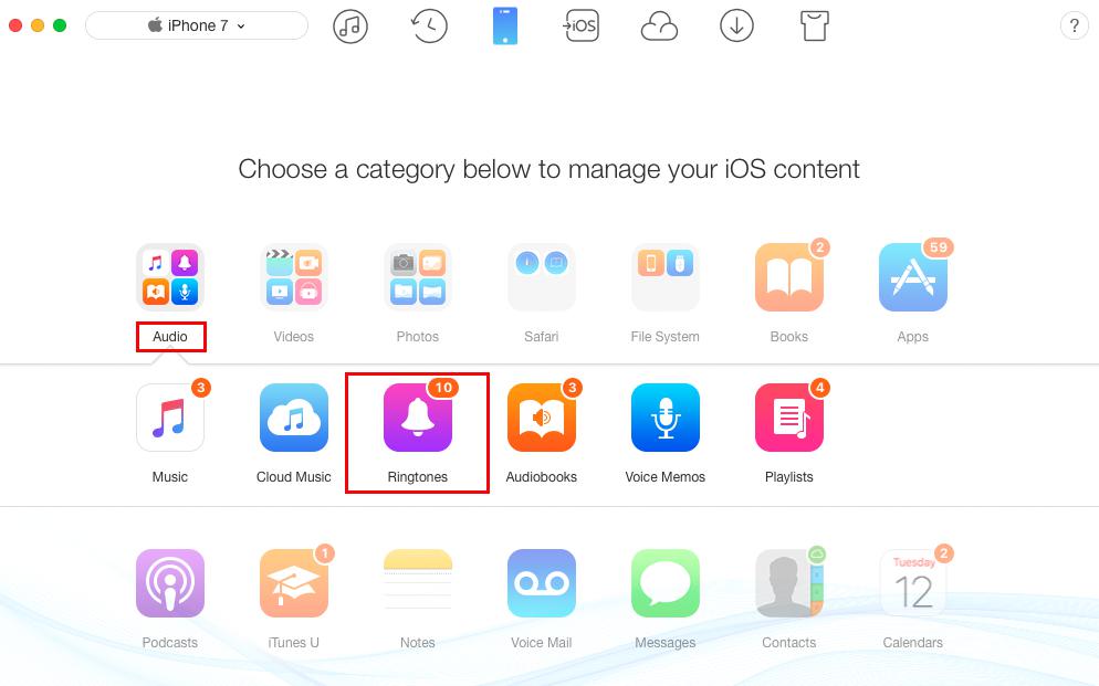 How to Transfer Ringtones from iPhone 7 to Computer - Step 2
