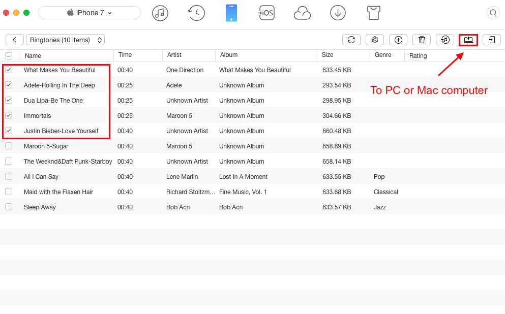 How to Transfer Ringtones from iPhone 7 to Computer - Step 3