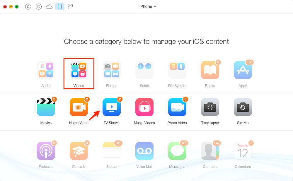 How to Transfer TV Shows from iPhone to iTunes – Step 2