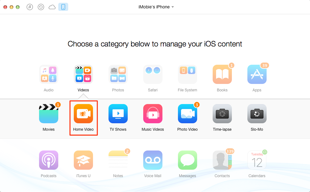 Transfer Videos from iPhone to iTunes with AnyTrans – Step2