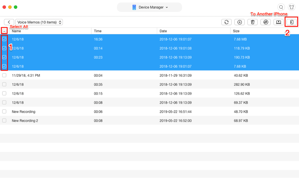How to Transfer Voice Memos from iPhone to iPhone - Step 3