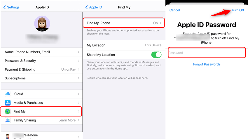 Turn Off Find My iPhone from Settings
