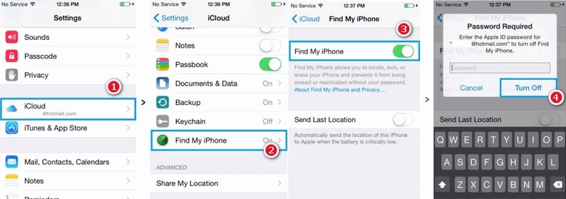 Turn off Find My iPhone from Settings