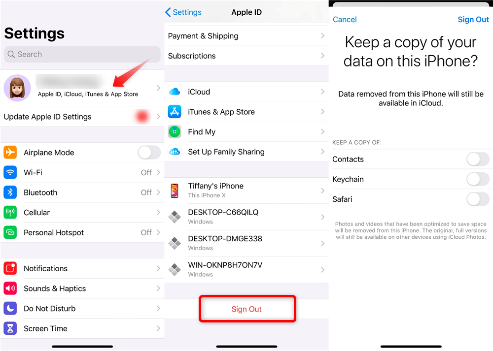 Disconnect iCloud on iPhone