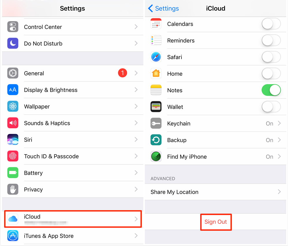 Turn Off iCloud on iPhone-For iOS 10.2 or Earlier