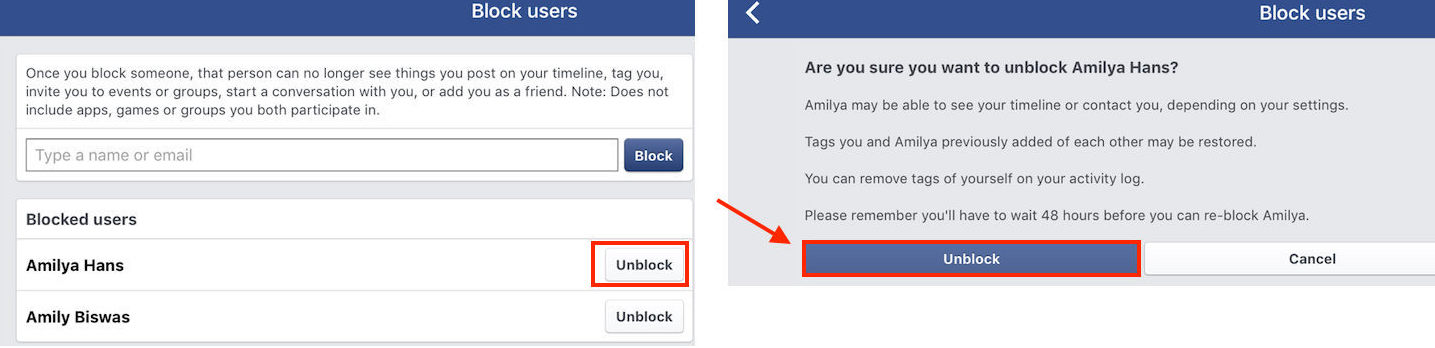 How to Unblock Someone on Facebook on Device - Step 4