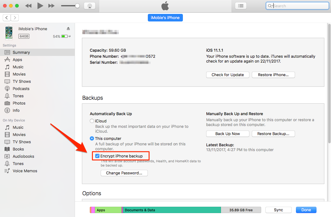 Uncheck iDevice Encrypt Backup Option in iTunes - Step 3