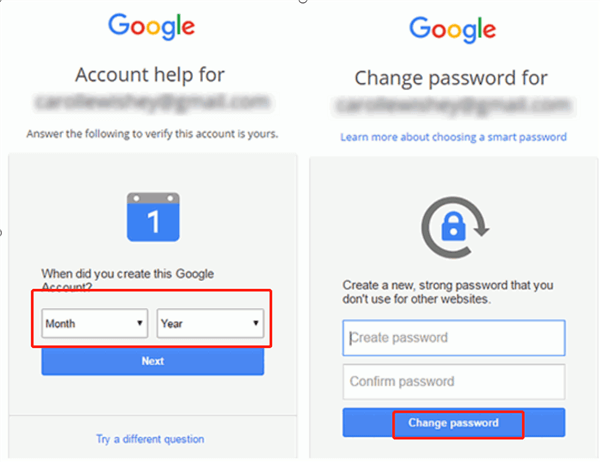 Recover Google Account Password by Answering Questions