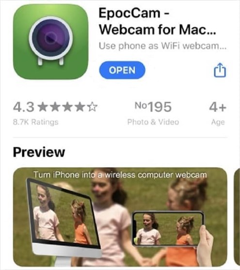 Use iPhone Camera as a Webcam via EpocCam