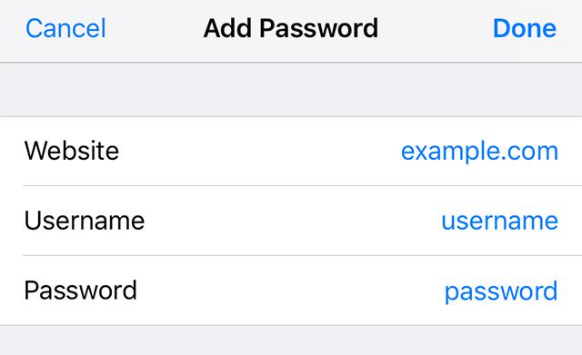 Enter login details to be added to Safari