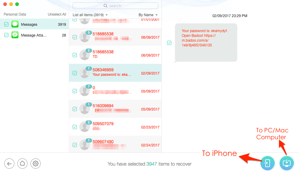 How to Access and View Text Messages in iCloud with PhoneRescue – Step 3