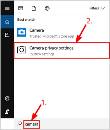 Go to Camera Privacy Settings from Start
