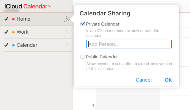 iCloud Calendar Sharing