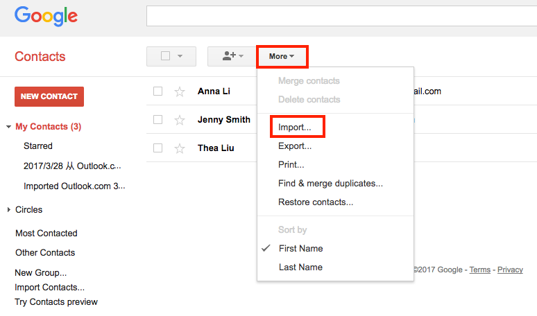 contacts sync for google gmail icloud