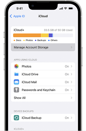 iCloud Storage on iPhone