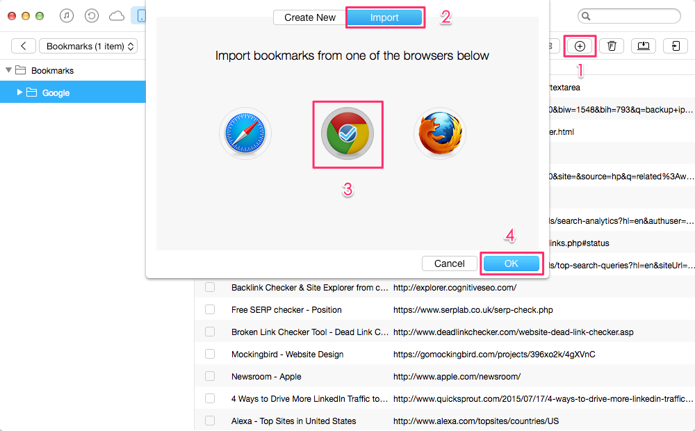 How to Import Bookmarks to iPhone 7 – Step 3