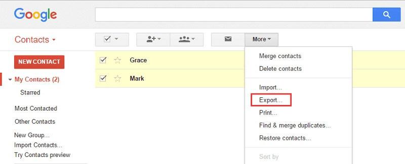 Click on Export