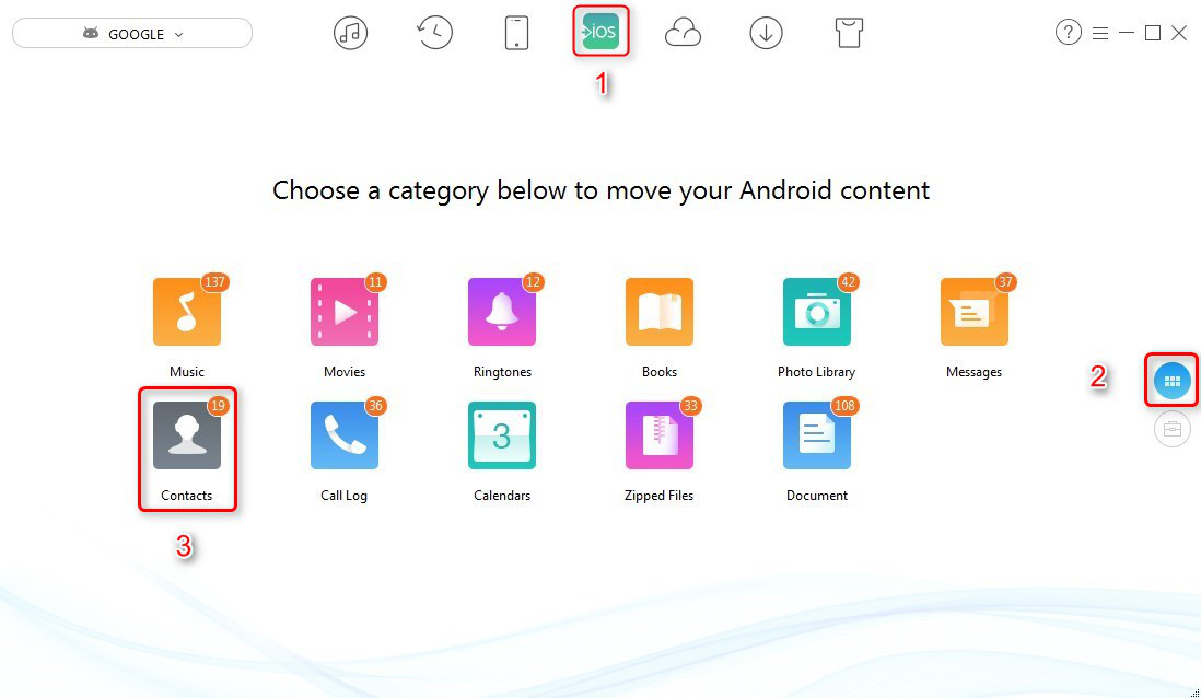 How to Import Contacts from Android to iPhone for Free - Step 2