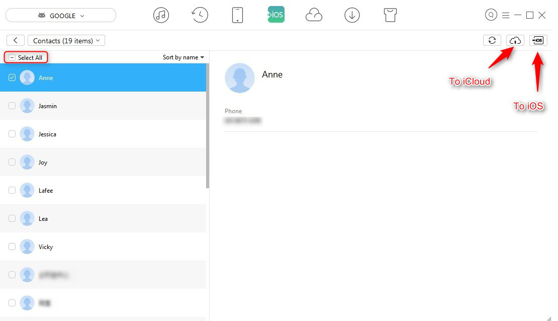 How to Import Contacts from Android to iPhone for Free - Step 3