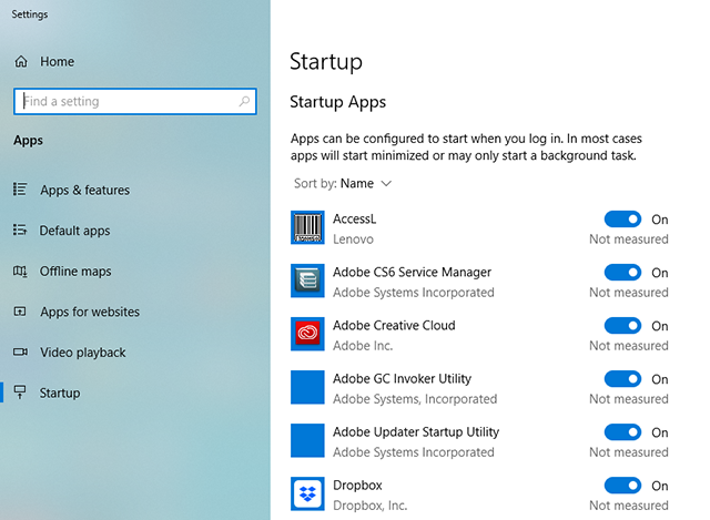 Turn off unwanted apps in the startup apps list
