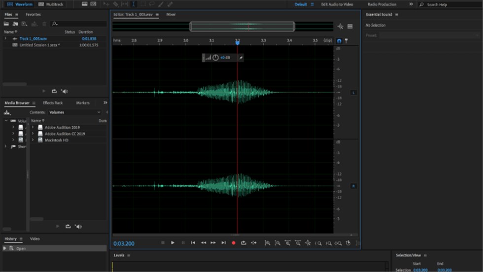 Interface of Adobe Audition