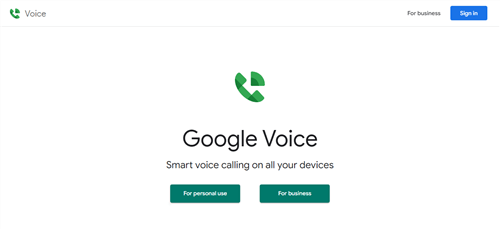 Interface of Google Voice website