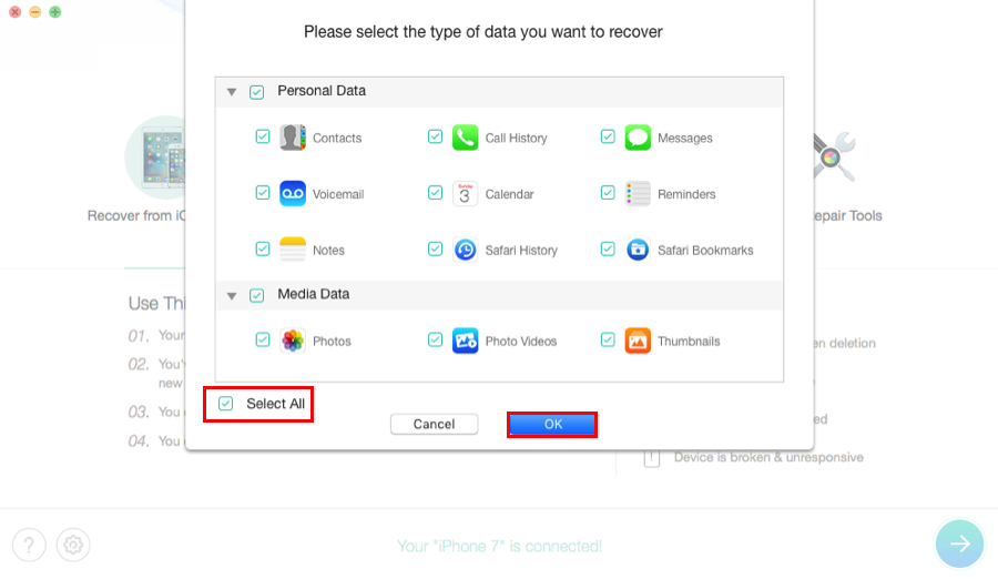 How to Recover Deleted Files on iPhone/iPad via 1 Click – Step 2