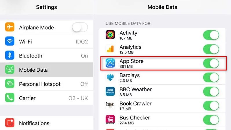Enable Cellular Data for Apple Store