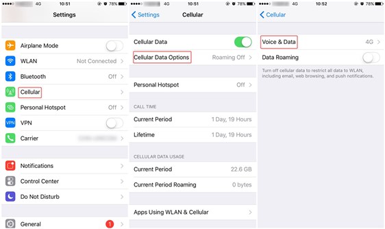 Change Voice and Data Settings