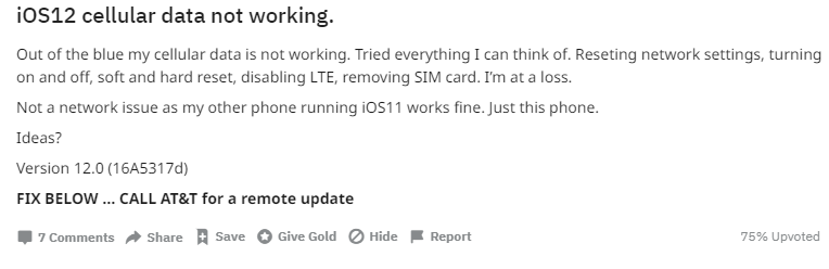 Cellular Data Not Working in iOS 12/12.1