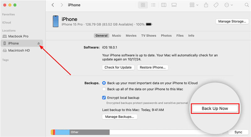 iPhone Backup Via Finder