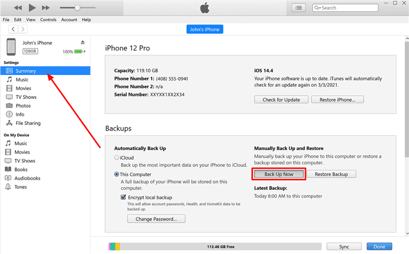 iPhone Backup Via iTunes