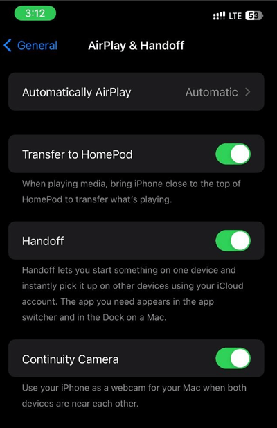 Choose AirPlay & Handoff