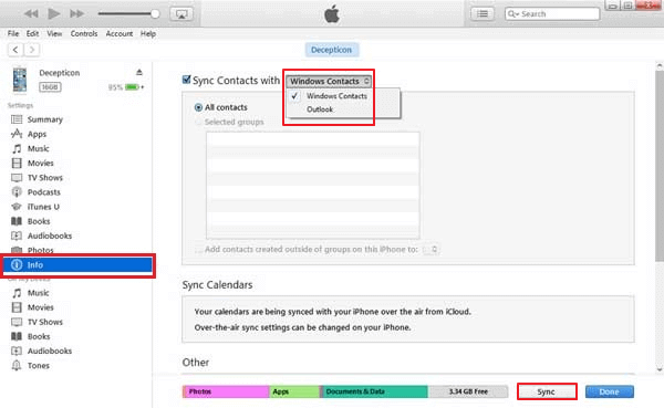Export iPhone Contacts to Excel with iTunes