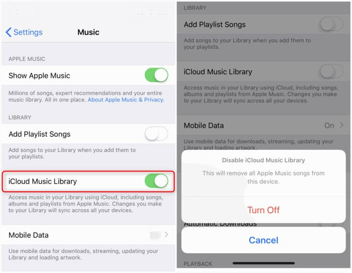 Disable iCloud Music Library on iPhone
