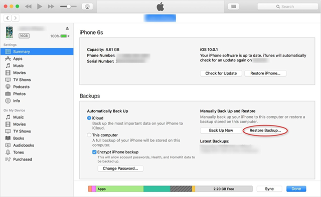 Restore an iPhone Using iTunes