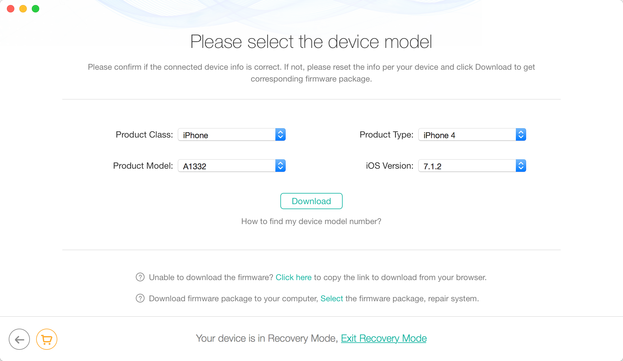 Fix iPhone/iPad Frozen During Update without Data Erasing – Step 3