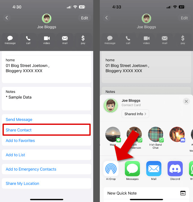 Export iPhone Contacts with NameDrop