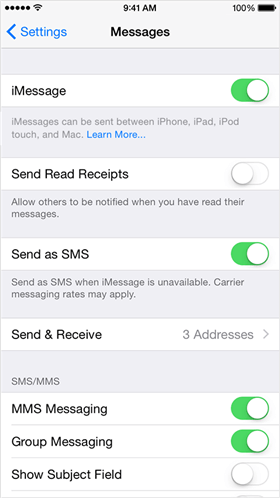 Check Device Settings - Enable MMS, SMS or iMessage